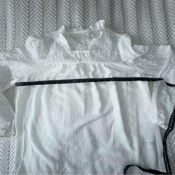 Women's White Eyelet and Polka Dot Long Sleeve Blouse - Large - Picture 5 of 7